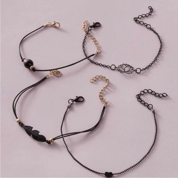 4 PIECE BLACK BEADED LOTUS ANKLE BRACELET SET!!!! Last 1️⃣ - Picture 4 of 4